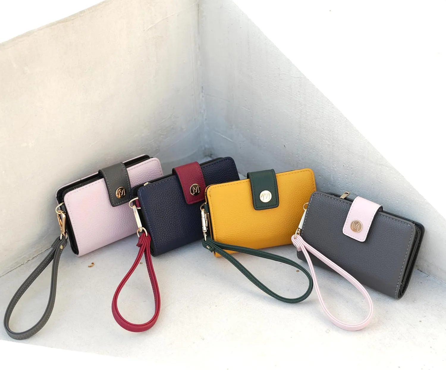 MKF Collection Wallet Wristlet for Women, Multi Compartment Color Block Wristlet Strap Purse By Mia K