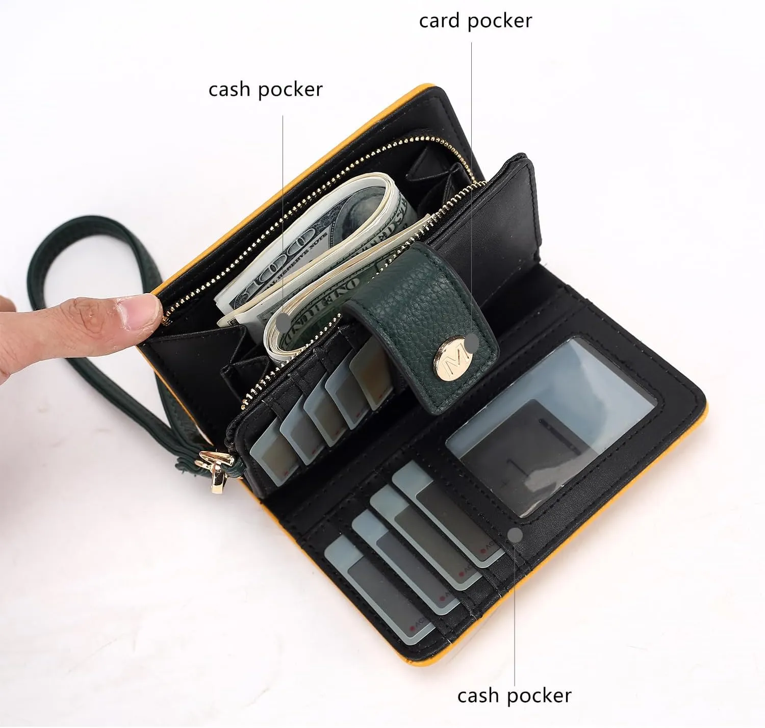 MKF Collection Wallet Wristlet for Women, Multi Compartment Color Block Wristlet Strap Purse By Mia K
