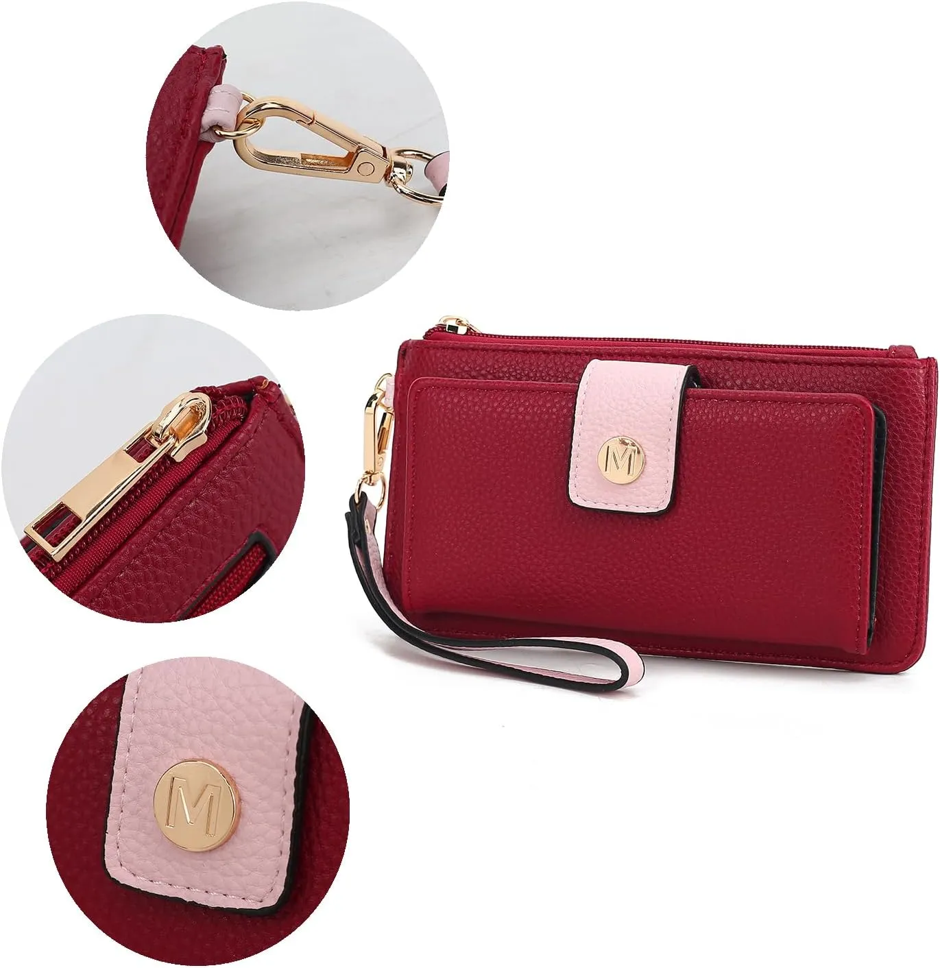 MKF Collection Wallet Wristlet for Women, Multi Compartment Color Block Wristlet Strap Purse Coffee Taupe By Mia K