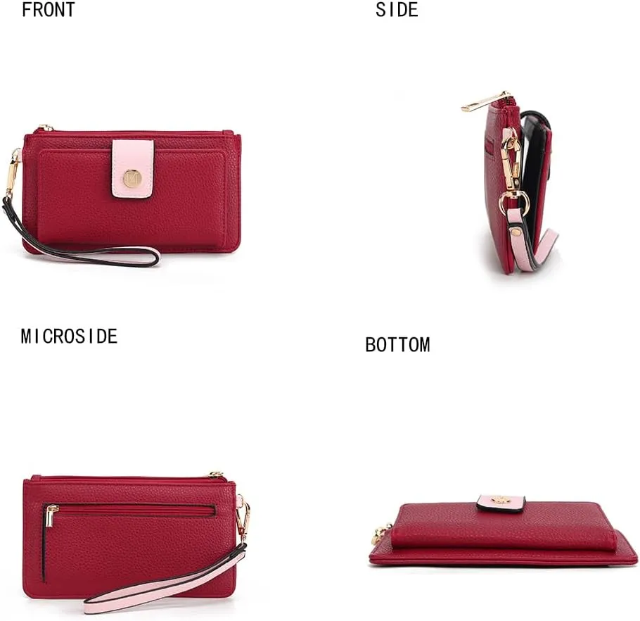 MKF Collection Wallet Wristlet for Women, Multi Compartment Color Block Wristlet Strap Purse Coffee Taupe By Mia K