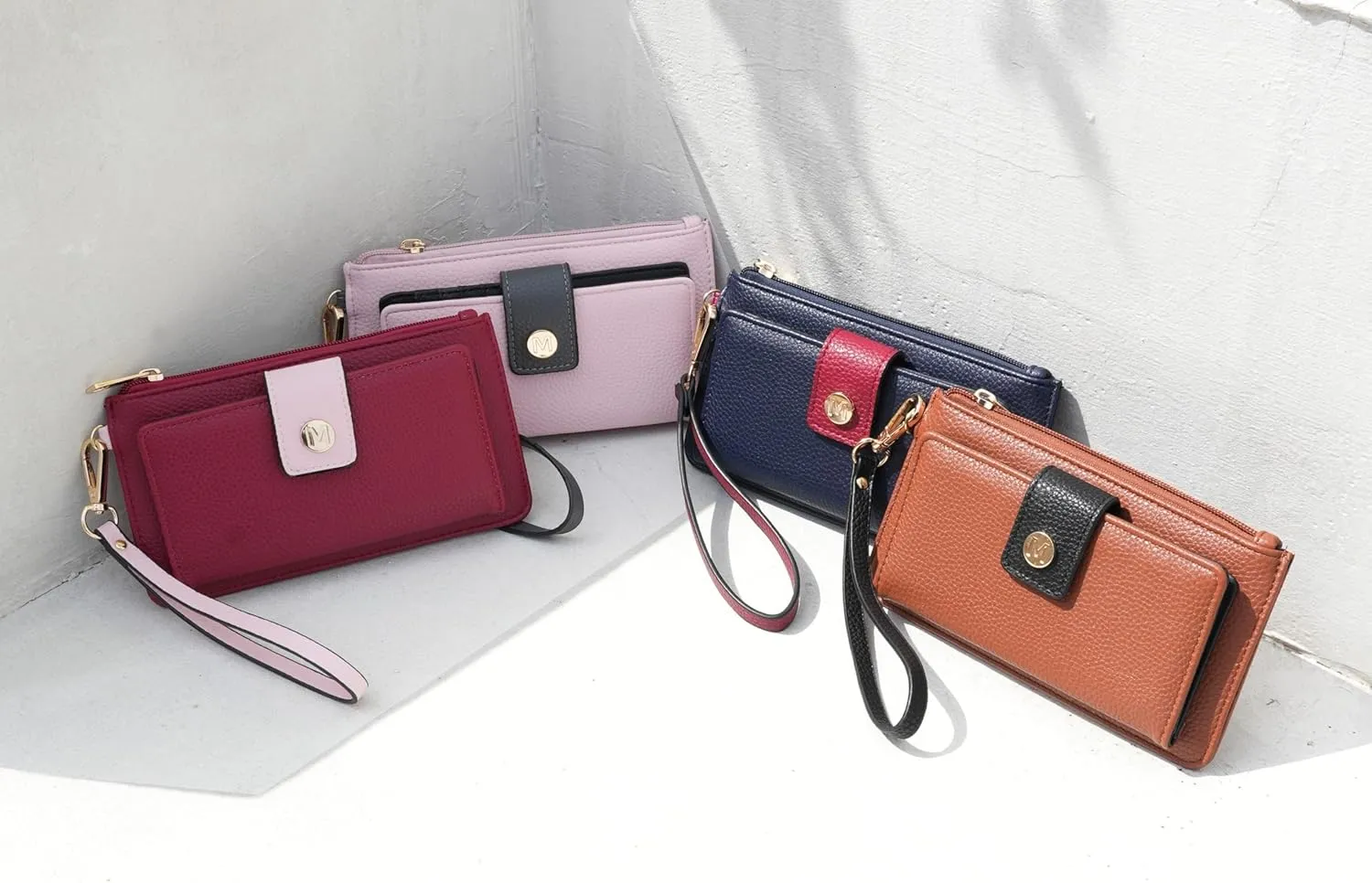 MKF Collection Wallet Wristlet for Women, Multi Compartment Color Block Wristlet Strap Purse Coffee Taupe By Mia K