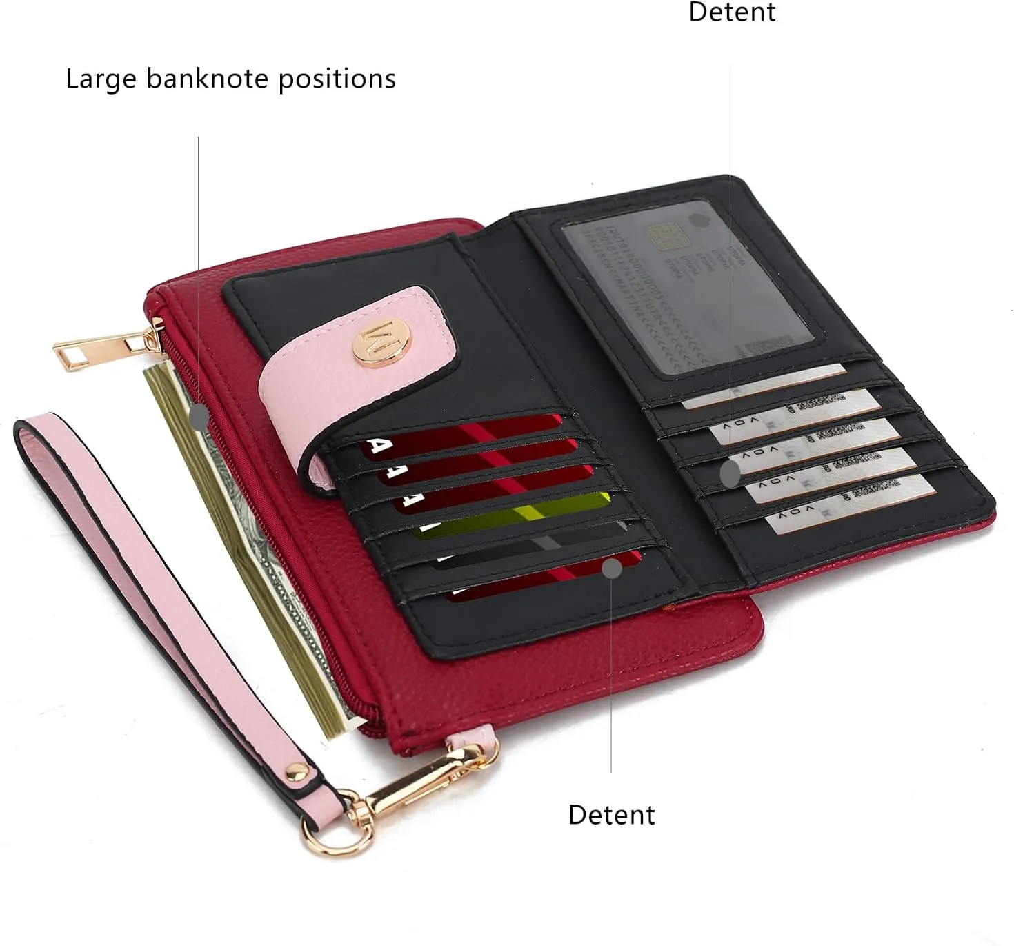 MKF Collection Wallet Wristlet for Women, Multi Compartment Color Block Wristlet Strap Purse Coffee Taupe By Mia K