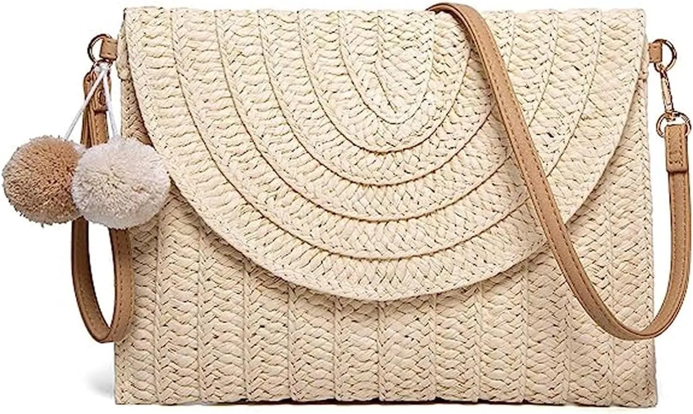 Mokoze Straw Bag for Women, Woven Tote with Magnetic Buckle Hand Woven for Travel, Party, Vacation Essentials for Women