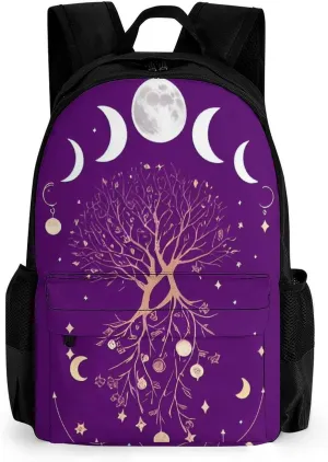 Moon Phase Space Tree Art Backpack Lightweight Anti-Theft Multipurpose Shoulder Bag Large Capacity Travel Hiking Backpack With Padded Straps