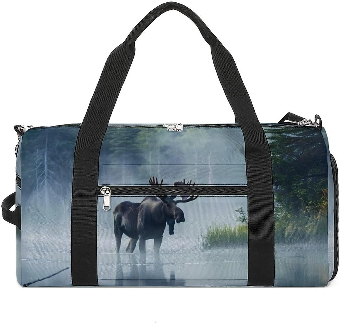 Moose Standing The Lake Gym Bag for Men Women Lightweight Duffel Bag Sports Workout Bag for Travel Yoga