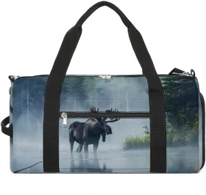 Moose Standing The Lake Gym Bag for Men Women Lightweight Duffel Bag Sports Workout Bag for Travel Yoga