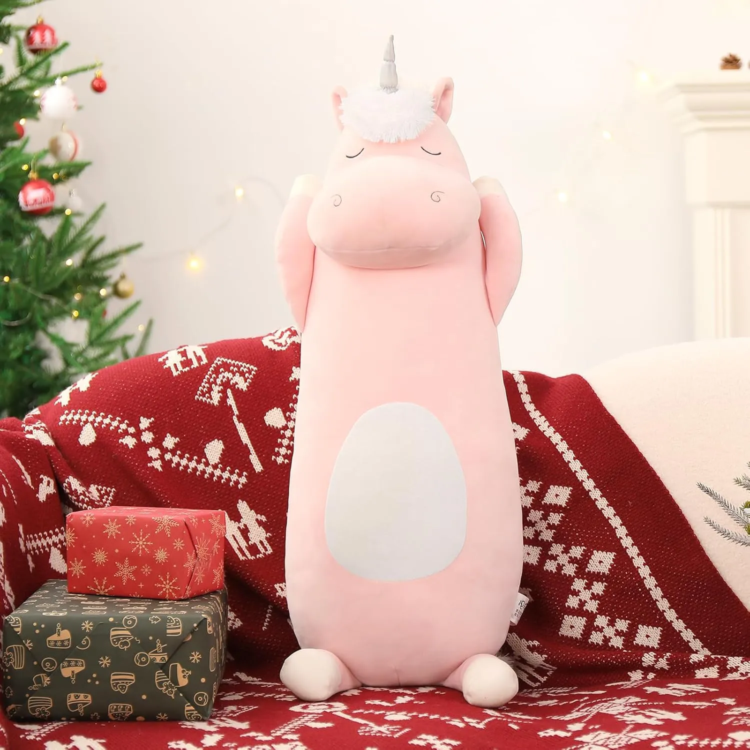 MorisMos Big Unicorn Body Pillow, 24'' Plush Unicorn Stuffed Animal, Super Soft Hugging Pillow for Girl Kid, Giant Pink Animal Stuffed Plush Pillow for Christmas Birthday Valentine's Gift,Pink