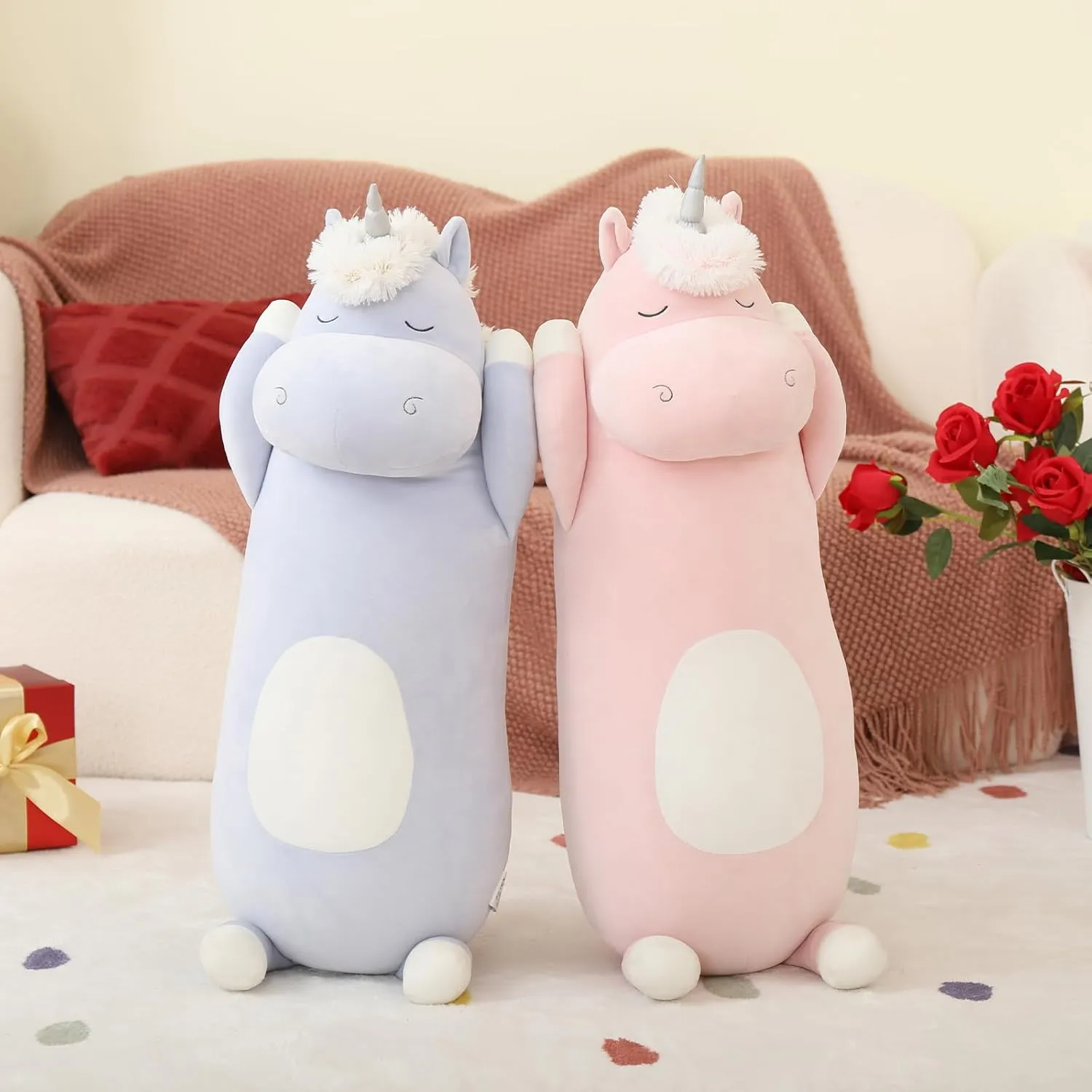 MorisMos Big Unicorn Body Pillow, 24'' Plush Unicorn Stuffed Animal, Super Soft Hugging Pillow for Girl Kid, Giant Pink Animal Stuffed Plush Pillow for Christmas Birthday Valentine's Gift,Pink