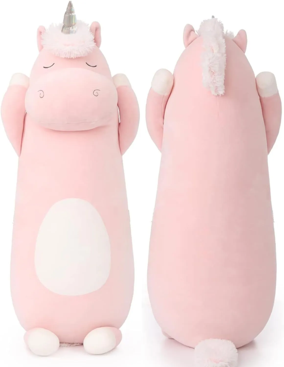 MorisMos Big Unicorn Body Pillow, 24'' Plush Unicorn Stuffed Animal, Super Soft Hugging Pillow for Girl Kid, Giant Pink Animal Stuffed Plush Pillow for Christmas Birthday Valentine's Gift,Pink