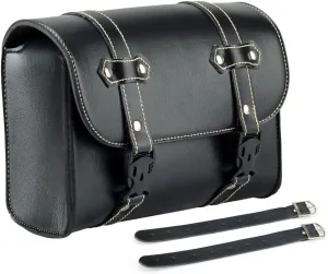 Motorcycle Tool Bag, Leather Handlebar Bag Front Fork Bag, Sissy Bar Bag Universal Travel Accessory Pouch, Black