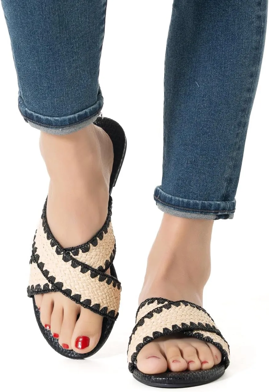 Mtzyoa Women Flat Sandals Braided Leather Crossover Nude Dressy Fashion Evening Party Wedding Sandals