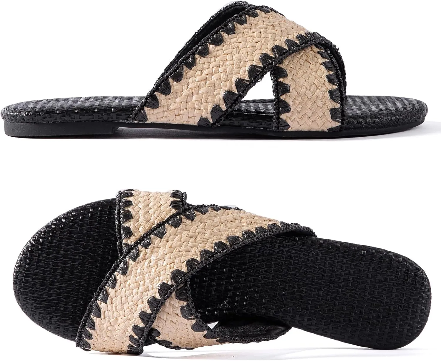 Mtzyoa Women Flat Sandals Braided Leather Crossover Nude Dressy Fashion Evening Party Wedding Sandals