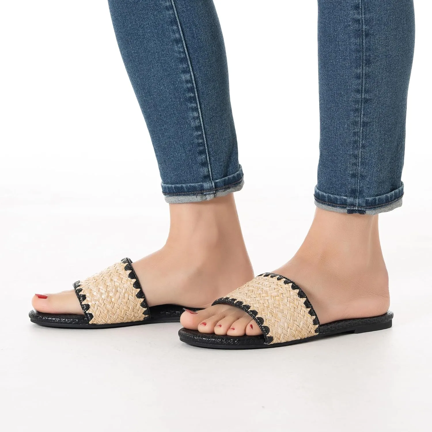 Mtzyoa Women Flat Sandals Braided Leather Nude Summer Dressy Fashion Evening Party Wedding Sandals