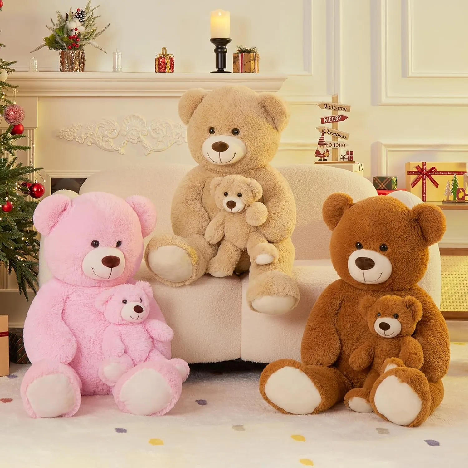 Muiteiur 39 Inch Giant Teddy Bear, Cute Mom and Baby Bear Plush Toys, Large Stuffed Animals for Kids Girlfriend Boys Girls, Light Brown