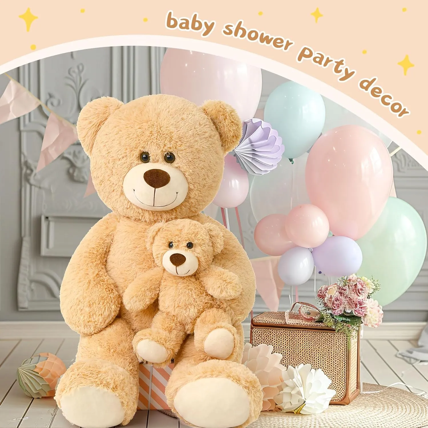 Muiteiur 39 Inch Giant Teddy Bear, Cute Mom and Baby Bear Plush Toys, Large Stuffed Animals for Kids Girlfriend Boys Girls, Light Brown