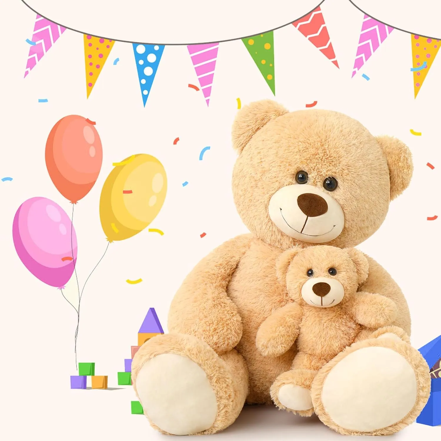 Muiteiur 39 Inch Giant Teddy Bear, Cute Mom and Baby Bear Plush Toys, Large Stuffed Animals for Kids Girlfriend Boys Girls, Light Brown