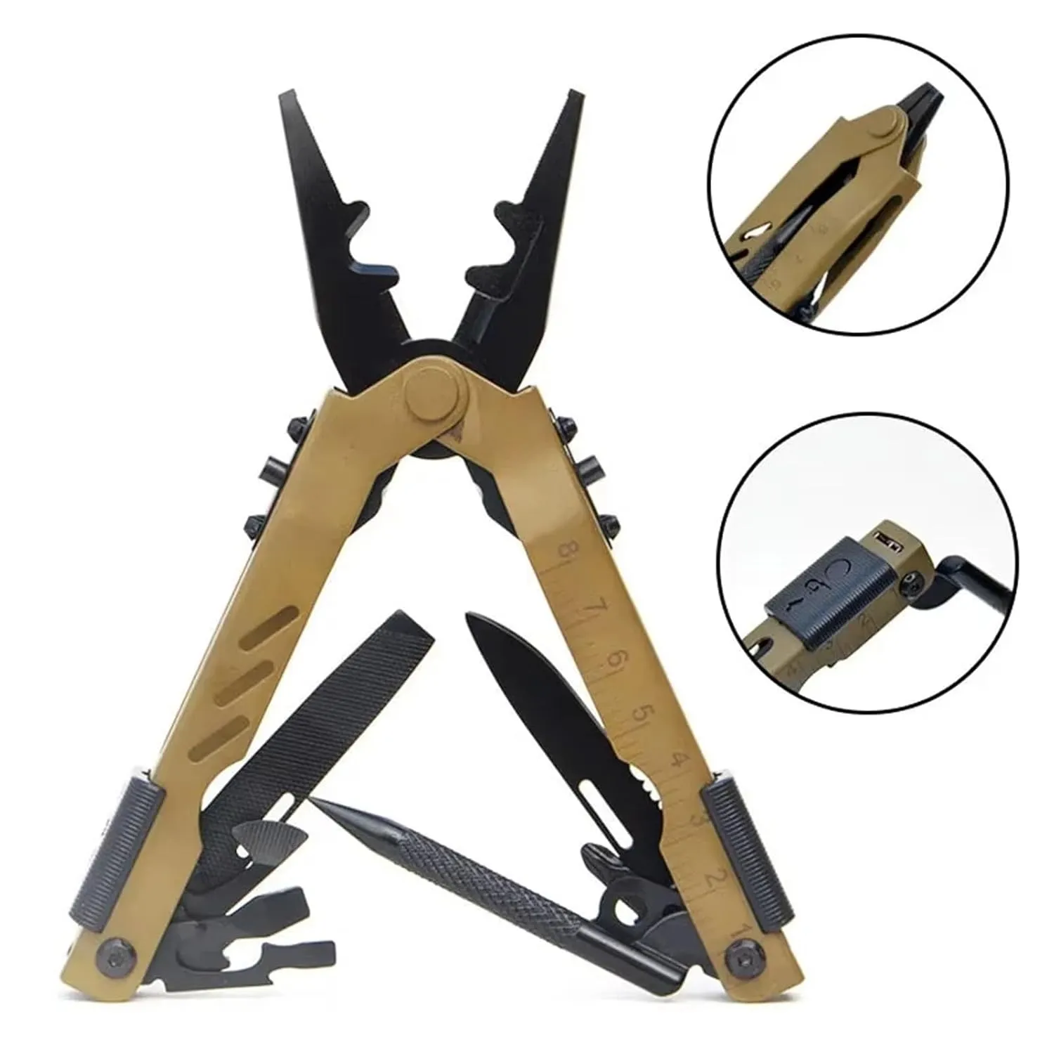 Multifunction Folding Pliers Stainless Steel Bottle Opener Screwdrivers Outdoor Crimper Wire Cutter Pocket Knife Multi-Tool(Yellow)