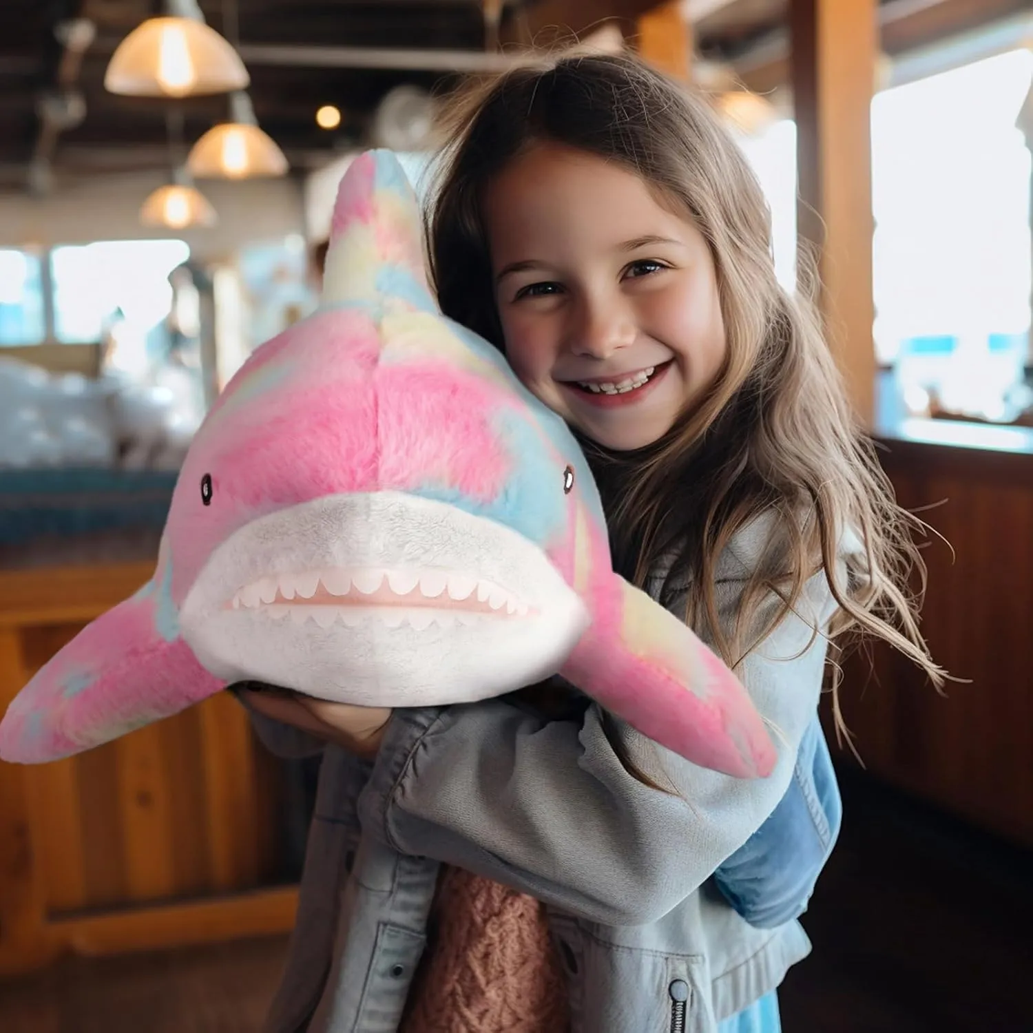 MUPI Shark Stuffed Animal Plush 31" Cute Shark Toy Plush Pillows Soft Cotton Sharks Plushies Ocean Sea Animal Doll Gifts for Boys Girls Kids Adults（Rainbow）