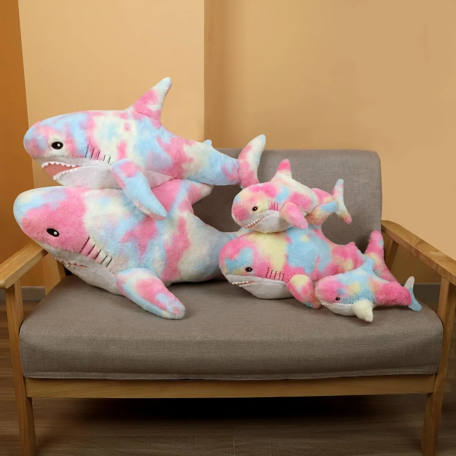 MUPI Shark Stuffed Animal Plush 31" Cute Shark Toy Plush Pillows Soft Cotton Sharks Plushies Ocean Sea Animal Doll Gifts for Boys Girls Kids Adults（Rainbow）