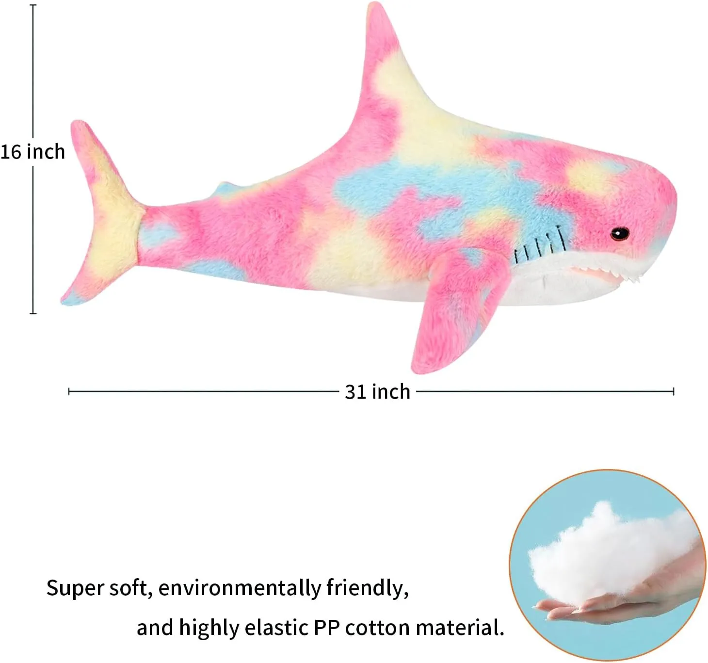 MUPI Shark Stuffed Animal Plush 31" Cute Shark Toy Plush Pillows Soft Cotton Sharks Plushies Ocean Sea Animal Doll Gifts for Boys Girls Kids Adults（Rainbow）