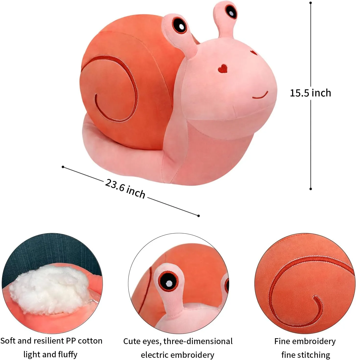 MUPI Snail Plush Pillow Toy Cute Stuffed Animal Snail Plush Kawaii Soft Decor Plushies Doll Gifts for Adults Kids Boys Girls Room Decor (Pink 23.6 Inch)