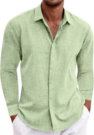 Muscularfit Long Sleeve Button Down Shirts for Men Summer Fashion Solid Color Collar Tshirts Trendy Outfits Clothing 2024