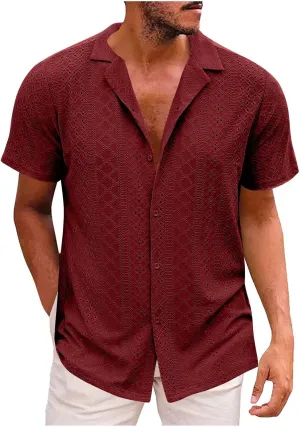 Muscularfit Mens Big and Tall Button Down Shirts Summer Short Sleeve Eyelet Shirts Casual Beach Tops Muscle Basic T Shirts