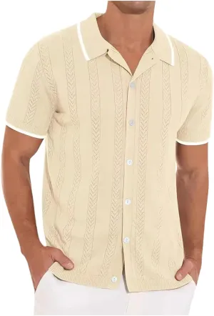 Muscularfit Mens Button Down Short Sleeve Shirt Hawaiian Summer Beach Solid Collar T-Shirts Fashion Vacation Tropical Shirts