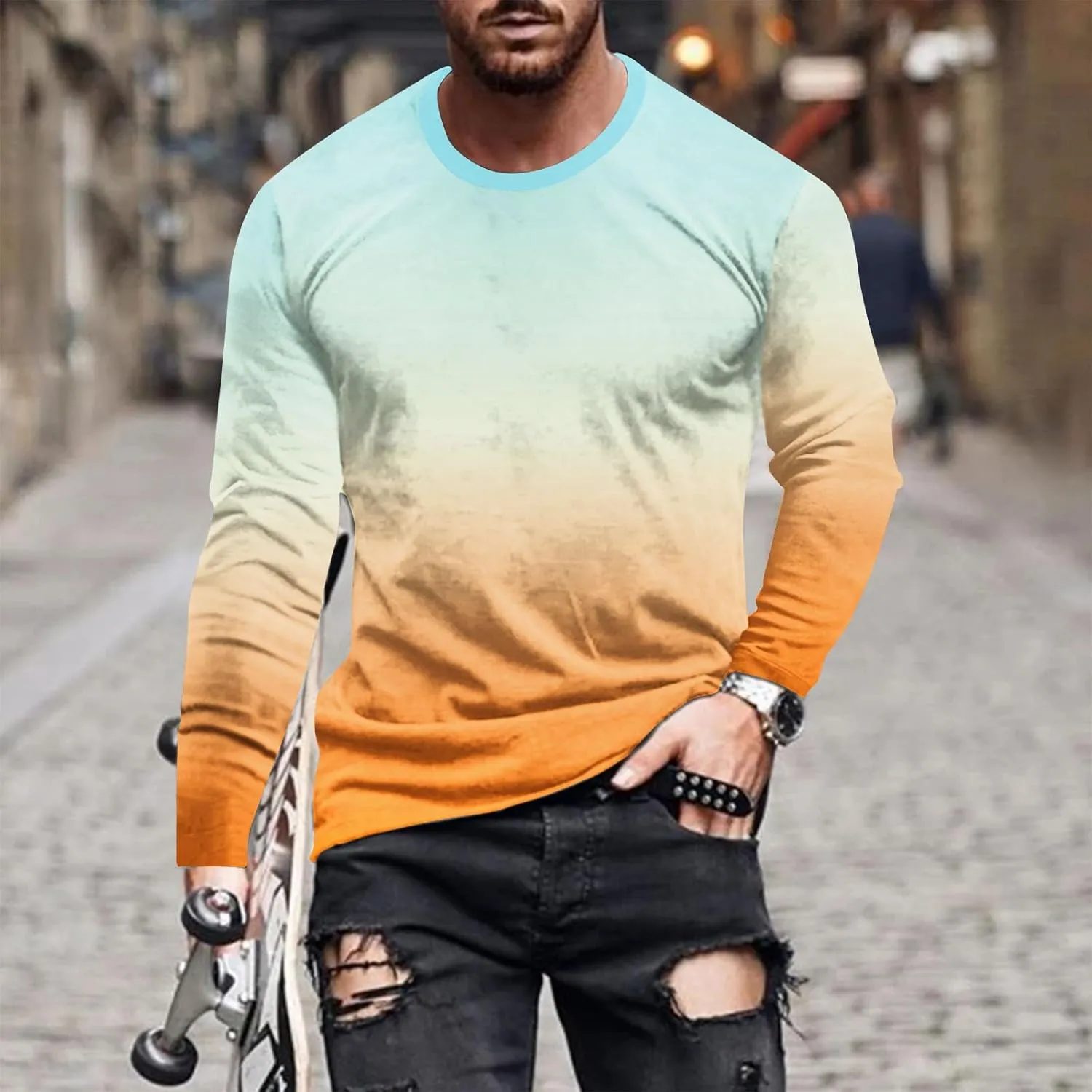 Muscularfit Mens Sweatshirt Causal Stylish Long Sleeve Contrast Color Crewneck Shirts Lightweight Gym Athletic Loose Pullover