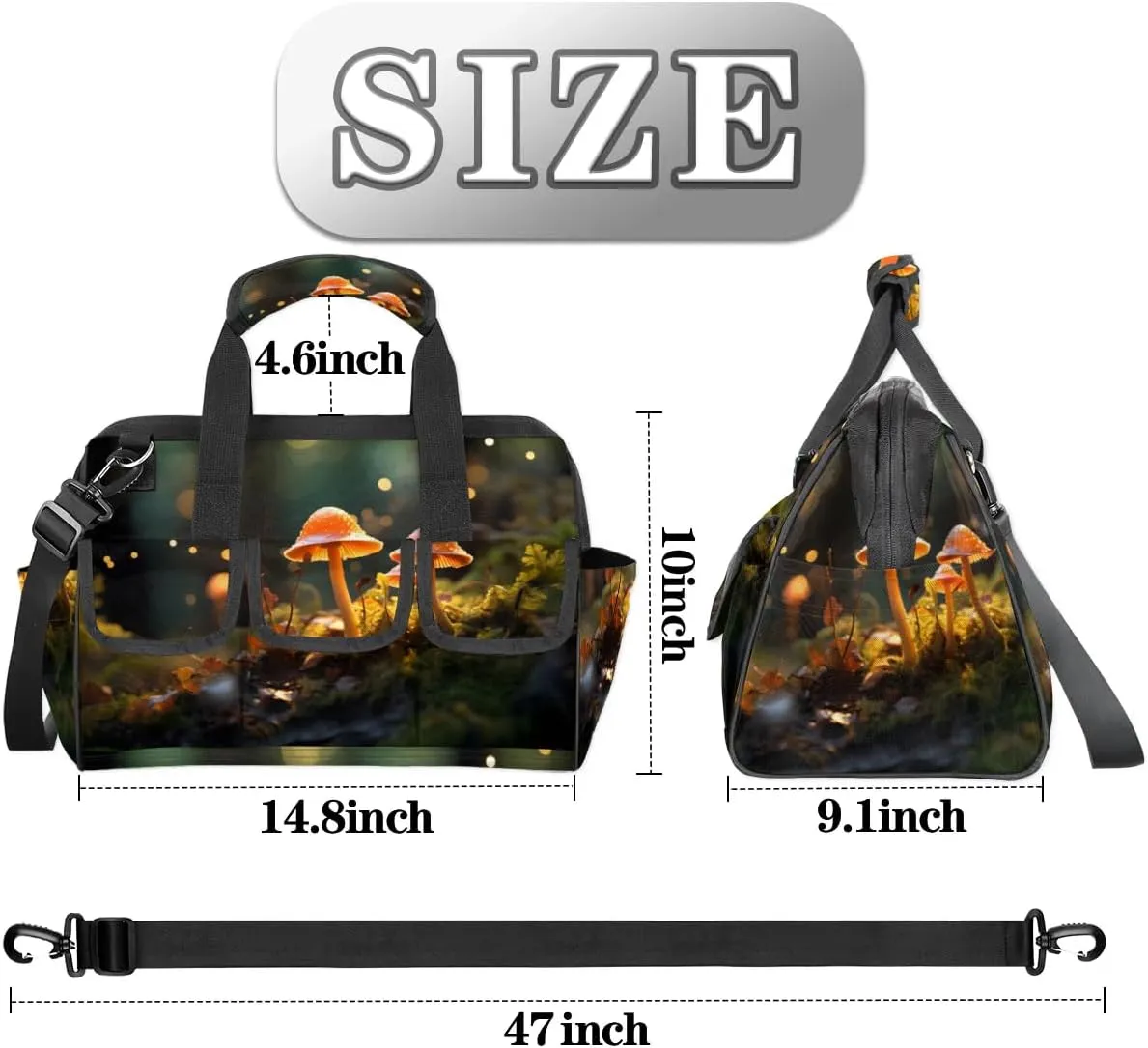 Mushroom Lawn Tool Bag Heavy Duty Waterproof Tool Tote Organizer Multi Pockets Wide Mouth Tool Organizer Storage Tote Bag with Adjustable Shoulder Strap