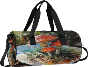 Mushroom Meadow Travel Gym Bag Waterproof Sport Dance Bag for Women Men Portable Gymnastics Duffel Bags Canvas Tote Carry on Handbag for Workout Overnight Weekender