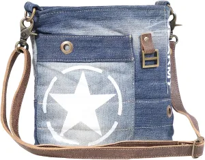 Myra Bag womens Star Denim Upcycled Canvas Cotton & Leather Shoulder Bag S-1627