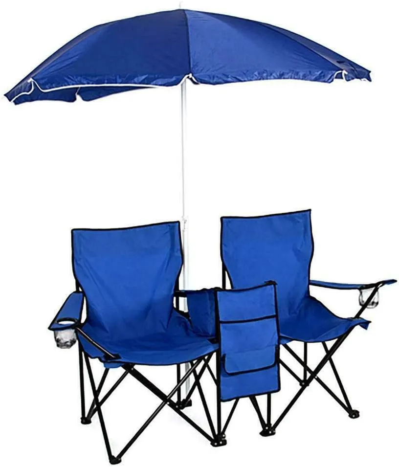 N / A Foldable Picnic Beach Camping Double Chair Umbrella Table Cooler Fishing Fold Up