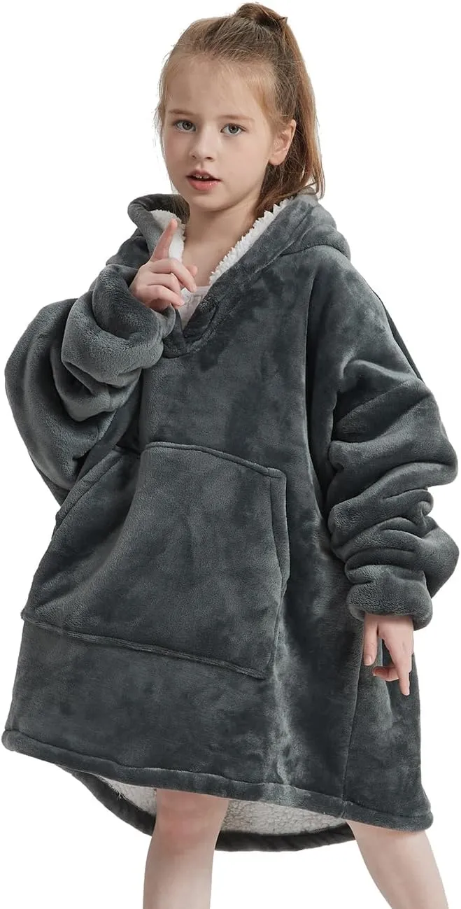 NAFLEAP Wearable Blanket Kids Hoodie Oversized Fleece Sherpa Christmas Sweatshirt Gift for Girls