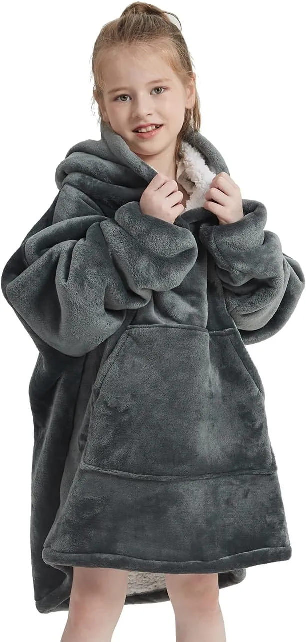 NAFLEAP Wearable Blanket Kids Hoodie Oversized Fleece Sherpa Christmas Sweatshirt Gift for Girls