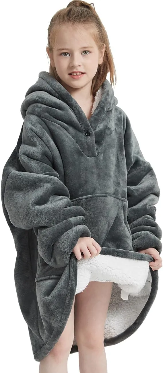 NAFLEAP Wearable Blanket Kids Hoodie Oversized Fleece Sherpa Christmas Sweatshirt Gift for Girls
