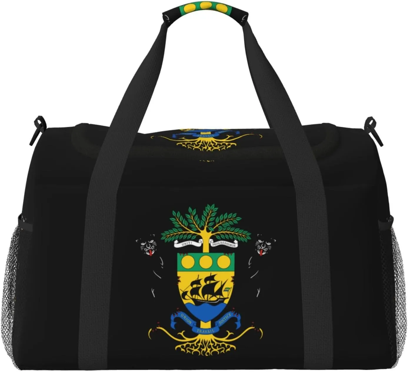 National Emblem Of Gabon Travel Duffel Bag Large Foldable Waterproof Overnight Bag For Beach Swim Bags Pool Sports Gym