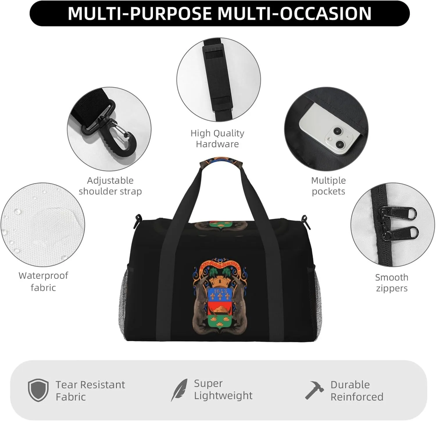 National Emblem Of Guiana Travel Duffel Bag Large Foldable Waterproof Overnight Bag For Beach Swim Bags Pool Sports Gym