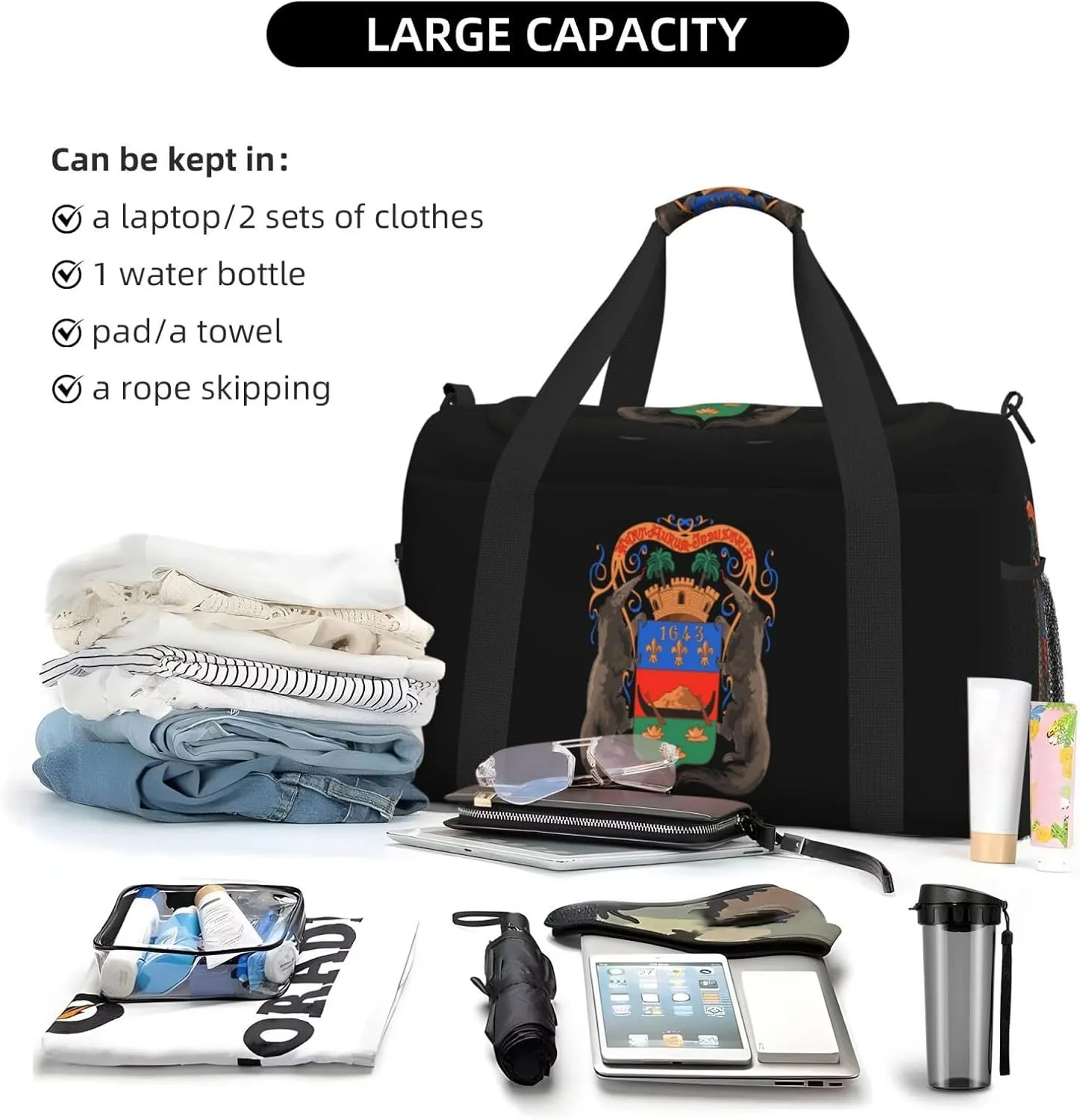 National Emblem Of Guiana Travel Duffel Bag Large Foldable Waterproof Overnight Bag For Beach Swim Bags Pool Sports Gym