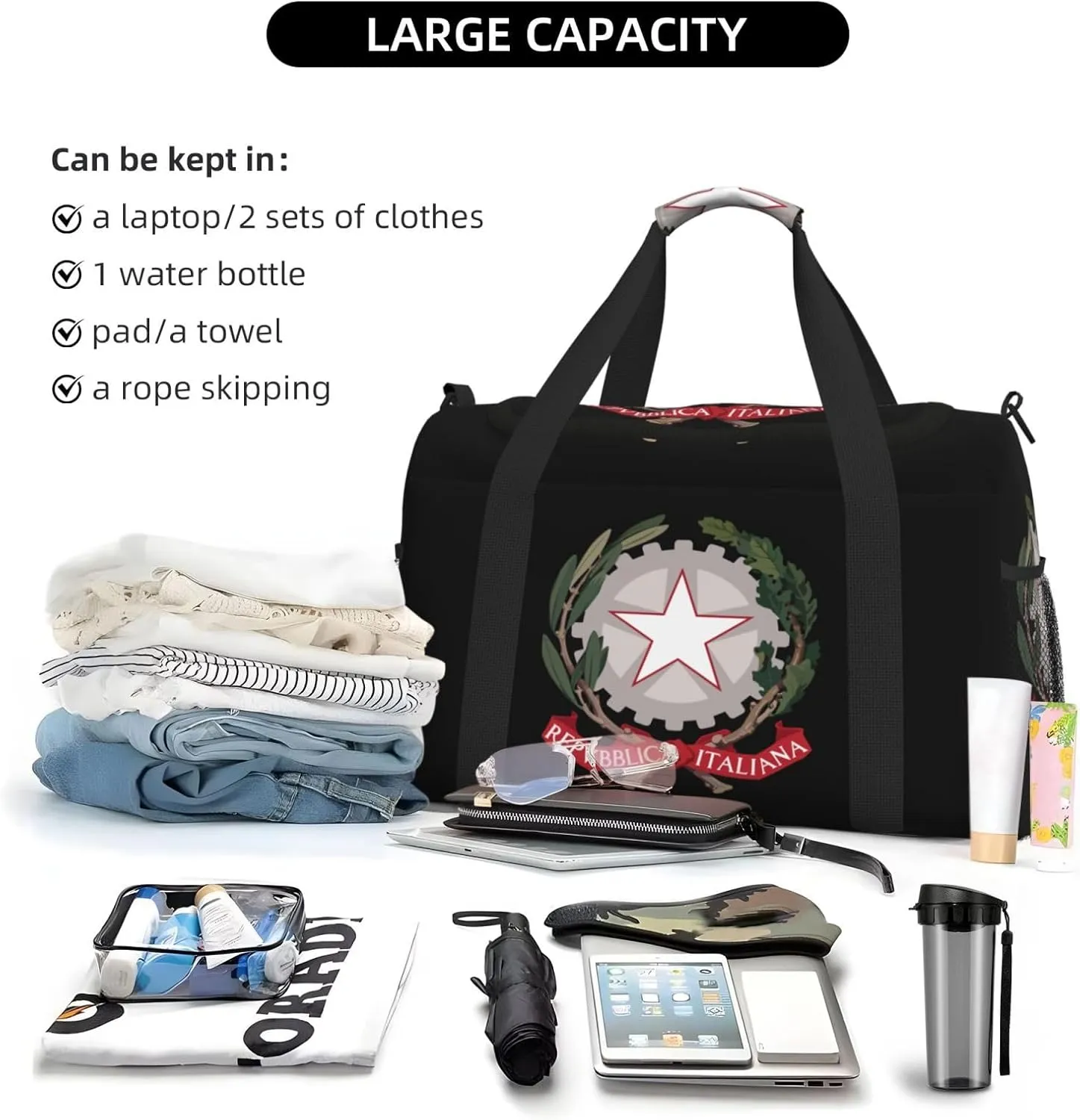National Emblem Of Italy Travel Duffel Bag Large Foldable Waterproof Overnight Bag For Beach Swim Bags Pool Sports Gym