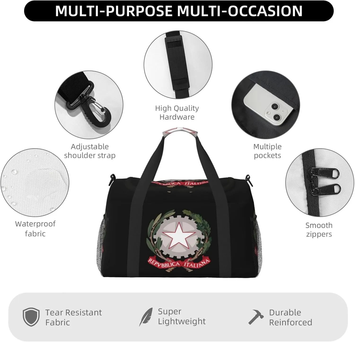 National Emblem Of Italy Travel Duffel Bag Large Foldable Waterproof Overnight Bag For Beach Swim Bags Pool Sports Gym