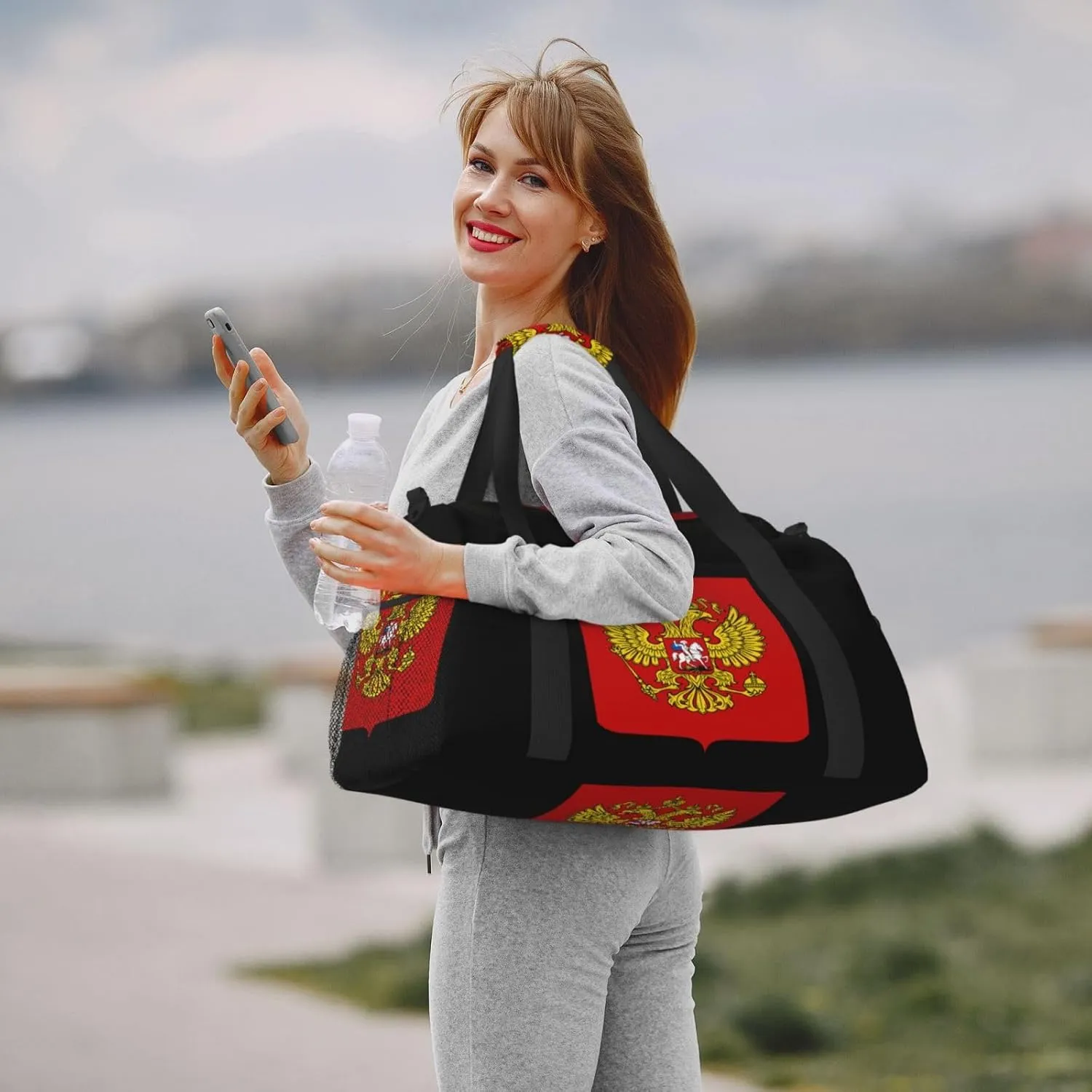 National Emblem Of Russian Travel Duffel Bag Large Foldable Waterproof Overnight Bag For Beach Swim Bags Pool Sports Gym