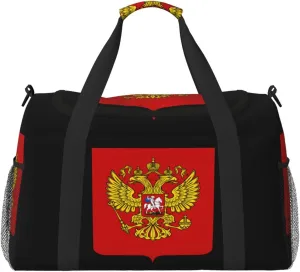 National Emblem Of Russian Travel Duffel Bag Large Foldable Waterproof Overnight Bag For Beach Swim Bags Pool Sports Gym