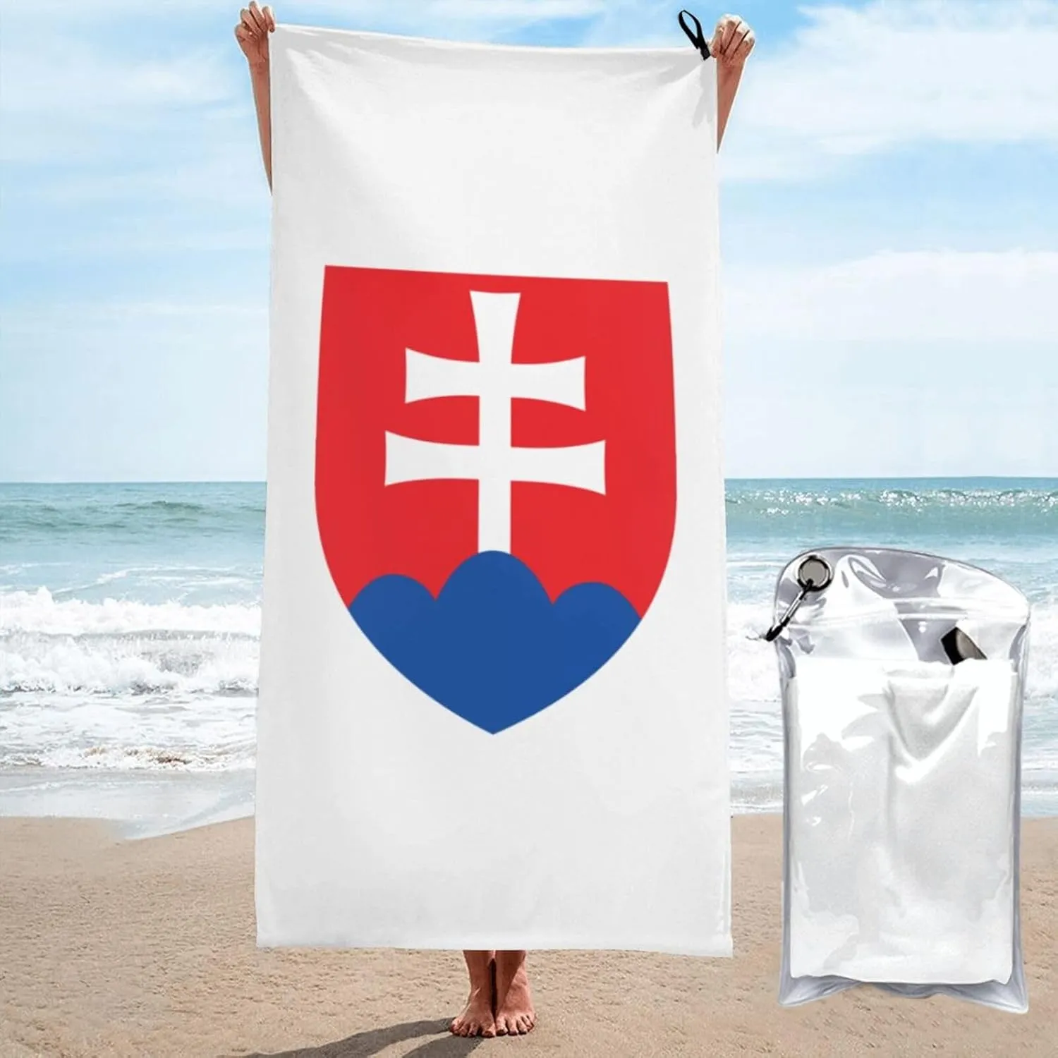 National Emblem of Slovakia Beach Towel with Travel Bag 27.5"x55" Quick Dry Sand Free Lightweight Large Oversized Towels Light Vacation Essentials