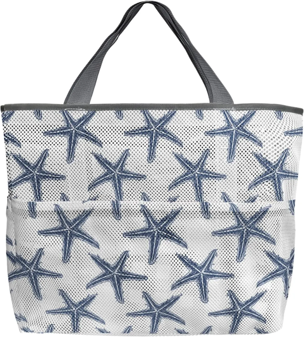Navy Blue Beach Starfish Beach Tote Bag for Women, Summer Ocean Nautical Coastal Mesh Beach Bags Waterproof Sandproof, Outdoor Picnic Swim Pool Handbag - Large Beach Bag with Zipper and Pockets