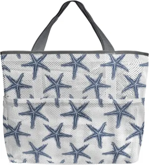 Navy Blue Beach Starfish Beach Tote Bag for Women, Summer Ocean Nautical Coastal Mesh Beach Bags Waterproof Sandproof, Outdoor Picnic Swim Pool Handbag - Large Beach Bag with Zipper and Pockets