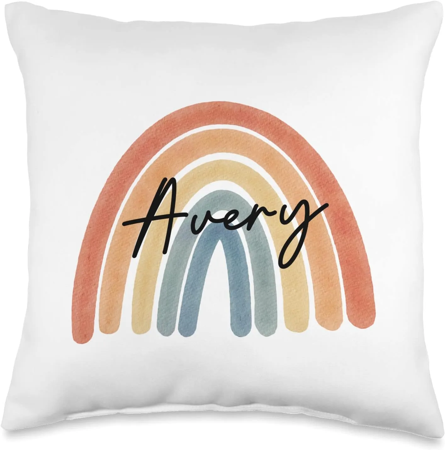 New Born Baby Avery Personalized Gift Rainbow Nursery Throw Pillow