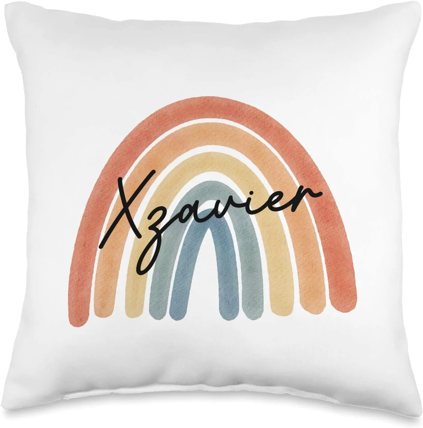 New Born Baby Xzavier Personalized Gift Rainbow Nursery Throw Pillow