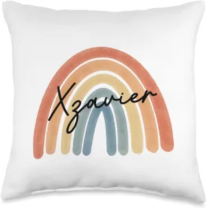 New Born Baby Xzavier Personalized Gift Rainbow Nursery Throw Pillow