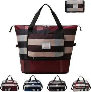New Foldable Dry/Wet Separation Travel Bag Large Capacity Folding Travel Bag Lightweight Waterproof Foldable Travel Duffel Bag Luggage Tote Handbag Oxford Fabric Bag for Women and Men (Red)